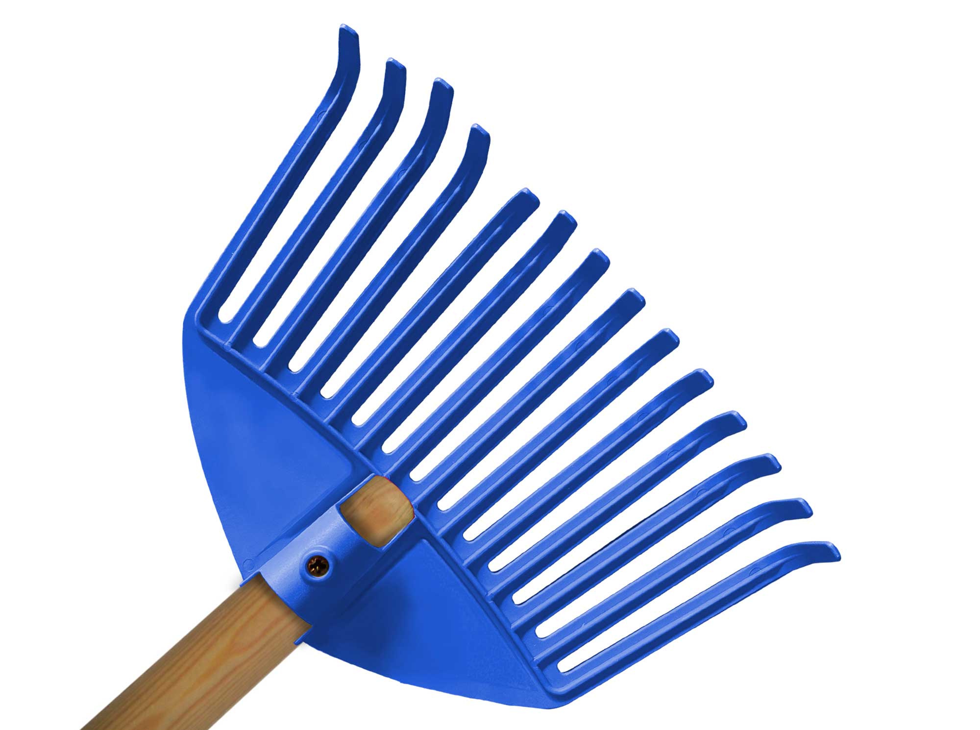 Hühnerhäufchen-Harke, blau Nahaufnahme Schraube