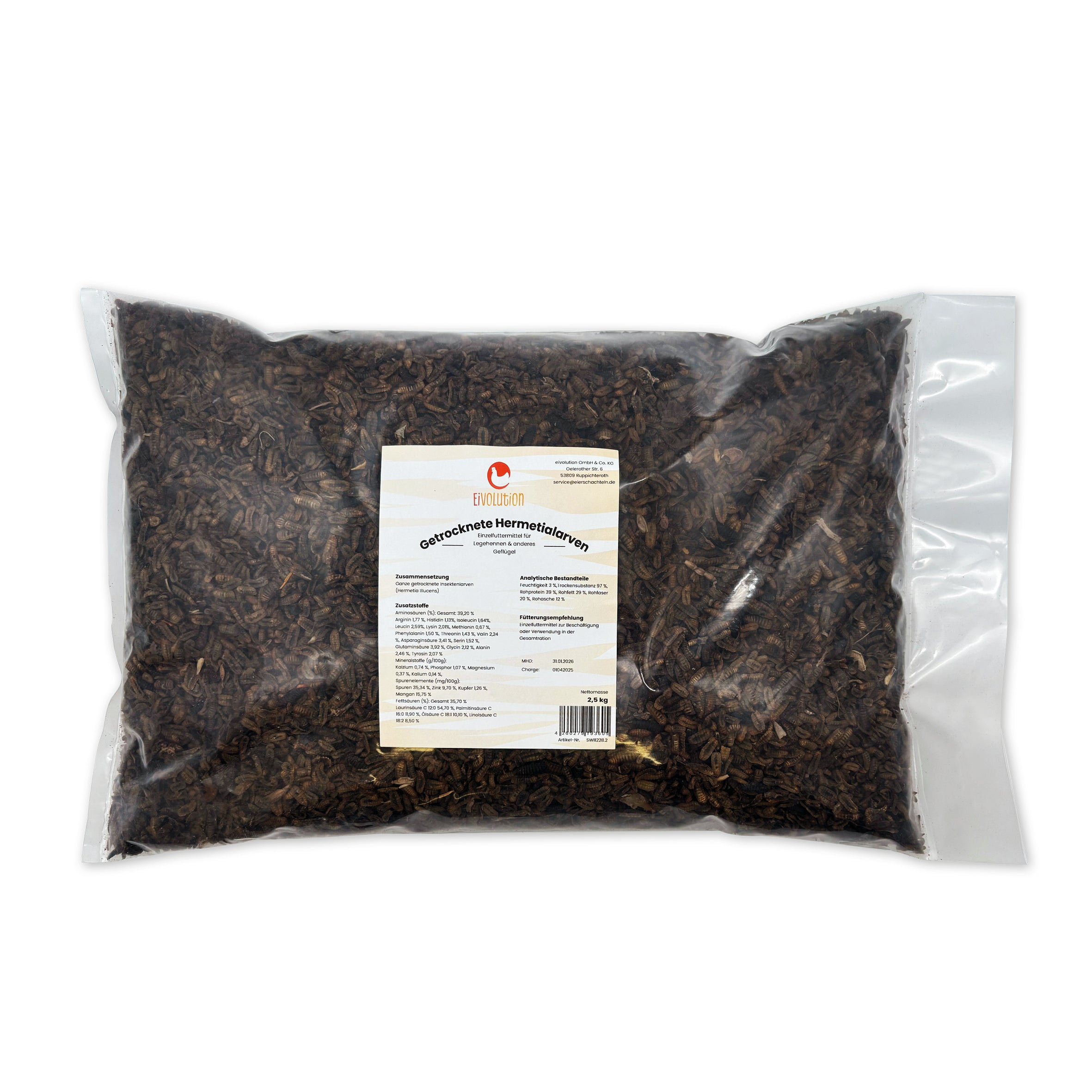 Getrocknete Hermetialarven als Hühnersnack 2,5 kg im Beutel