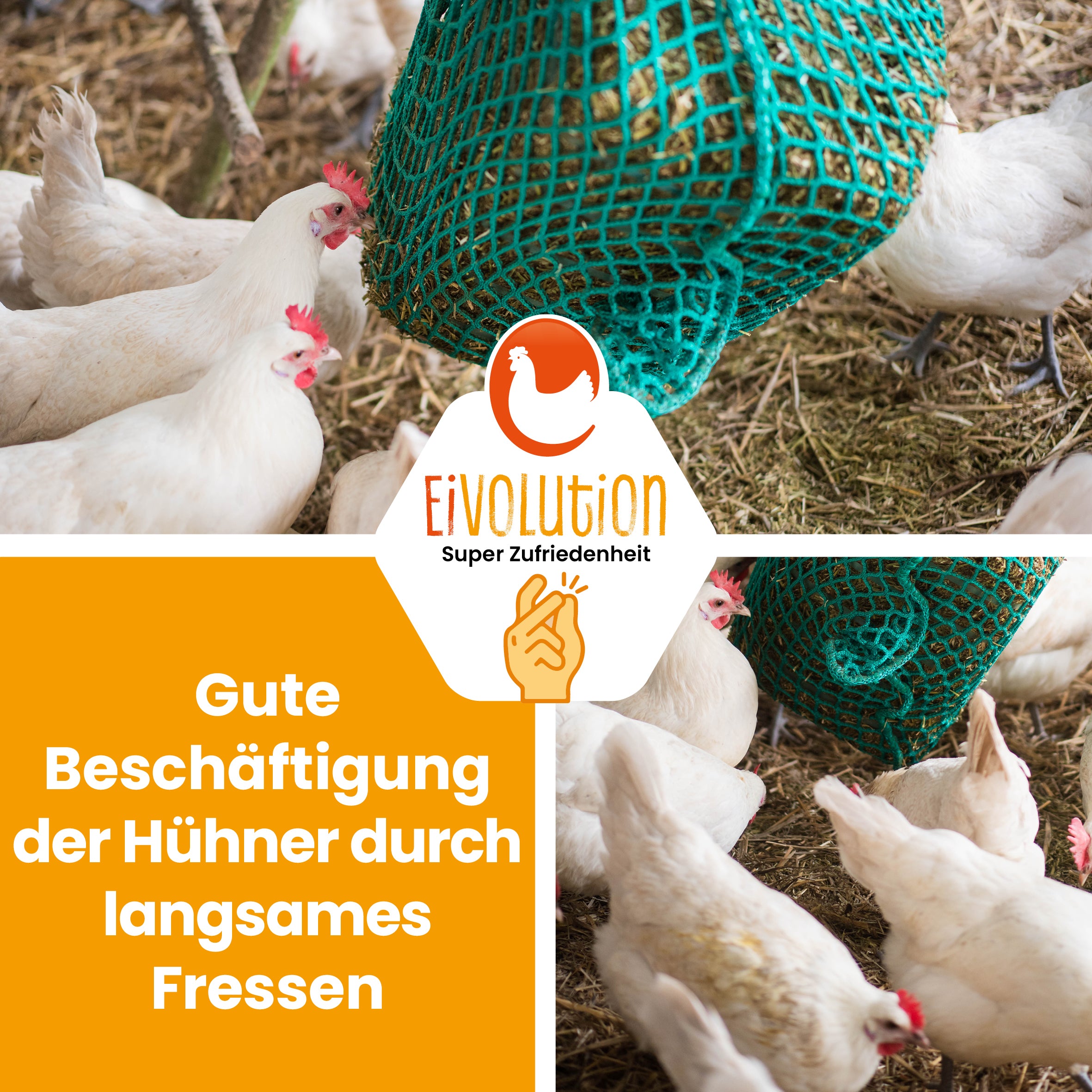 Heunetz "Gute Beschäftigung der Hühner durch langsames Fressen"