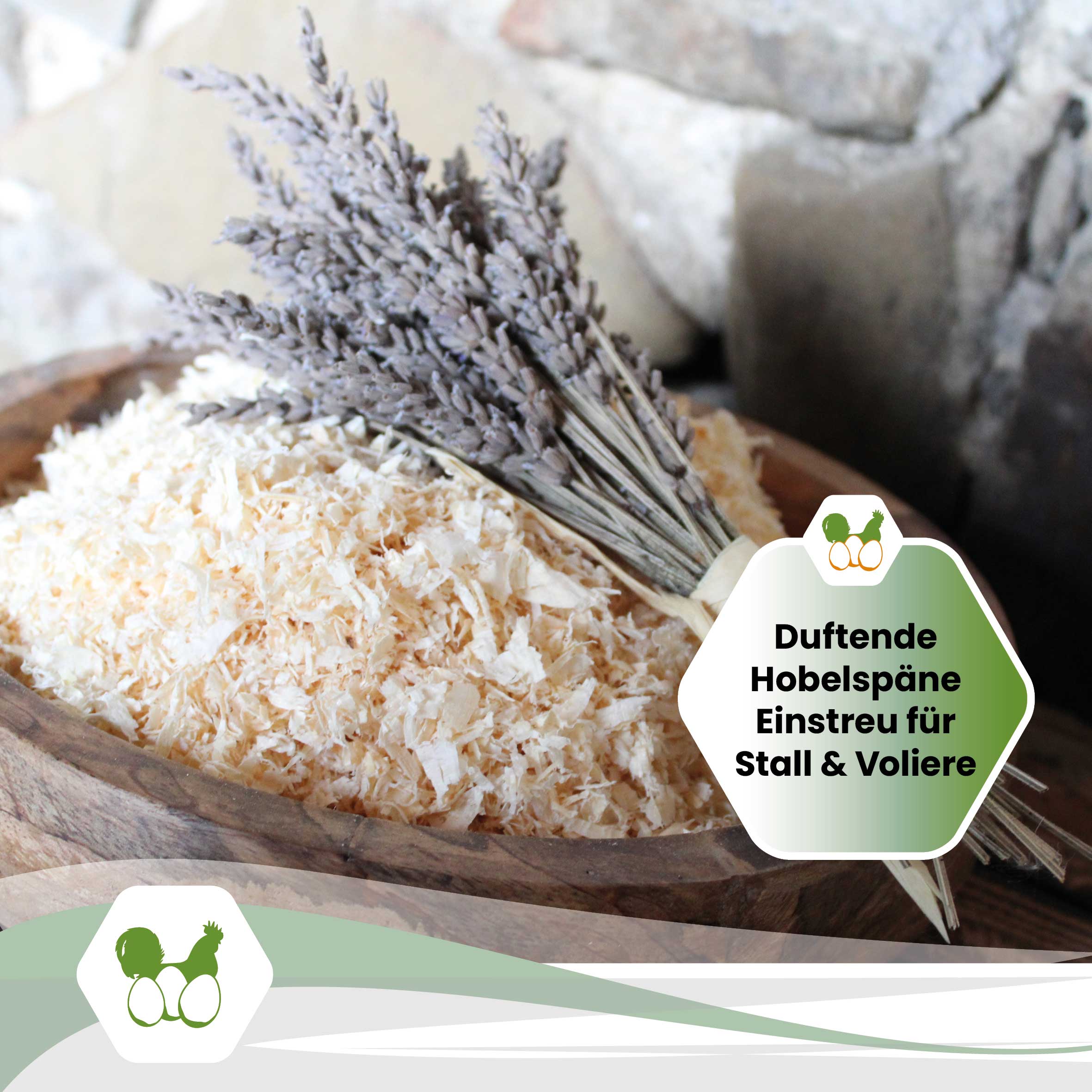 Hobelspäne Einstreu "Lavendel" - 4 kg "Duftende Hobelspäne Einstreu für Stall & Voliere"