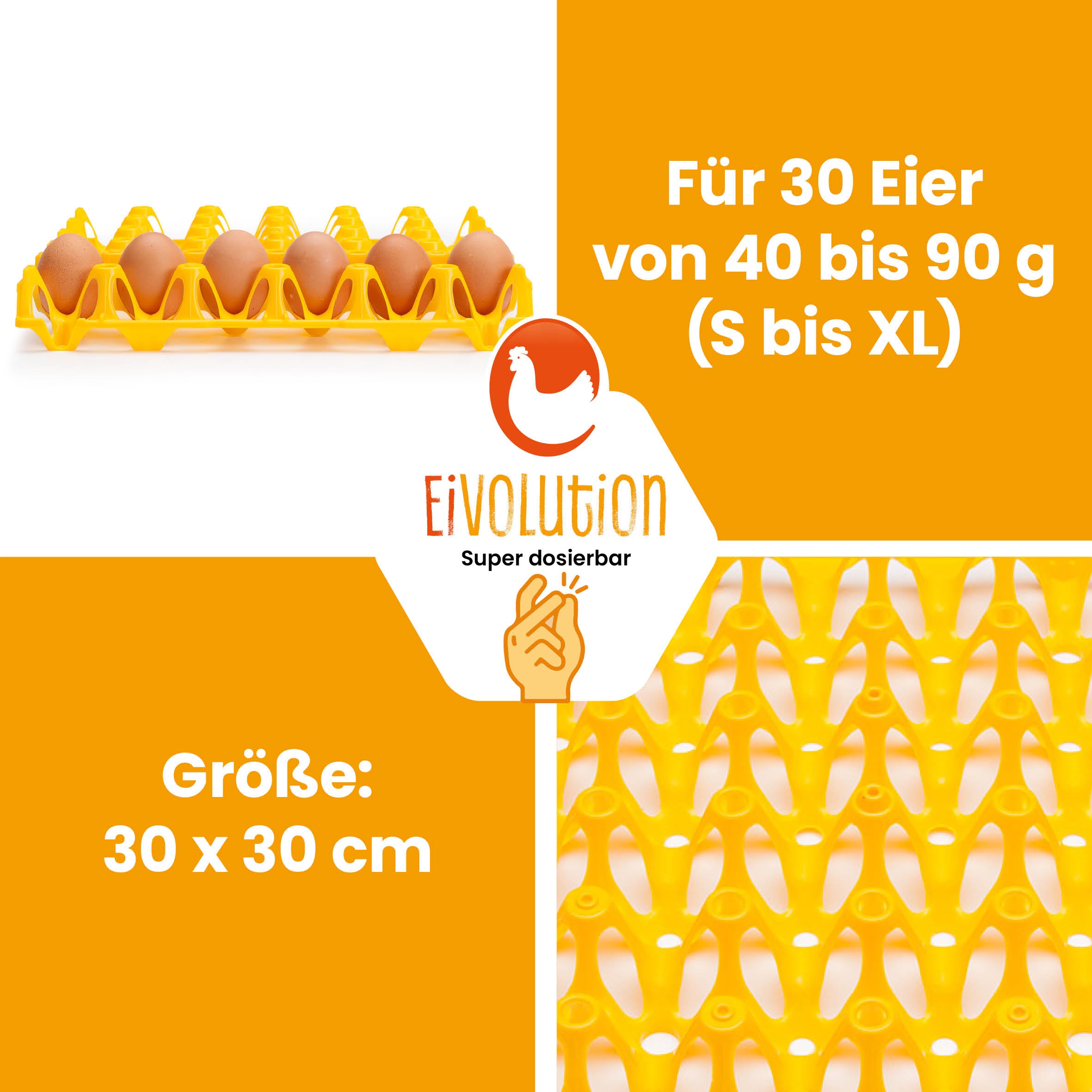 eivolution Höckerlagen, gelb "Für 30 Eier von 40 bis 90g (S bis XL), Größe: 30 x 30 cm"