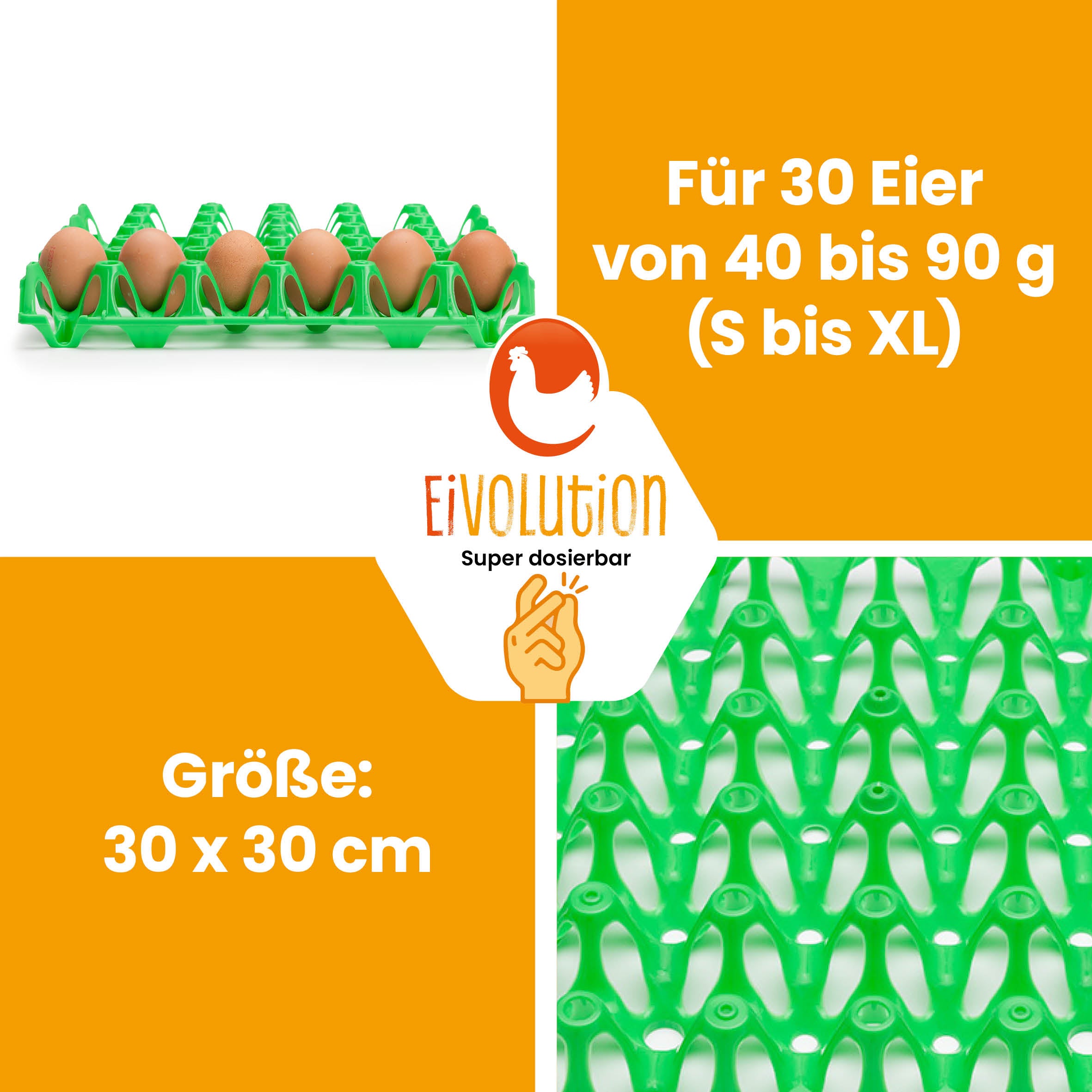 eivolution Höckerlagen, grün "Für 30 Eier von 40 bis 90g (S bis XL), Größe: 30 x 30 cm"