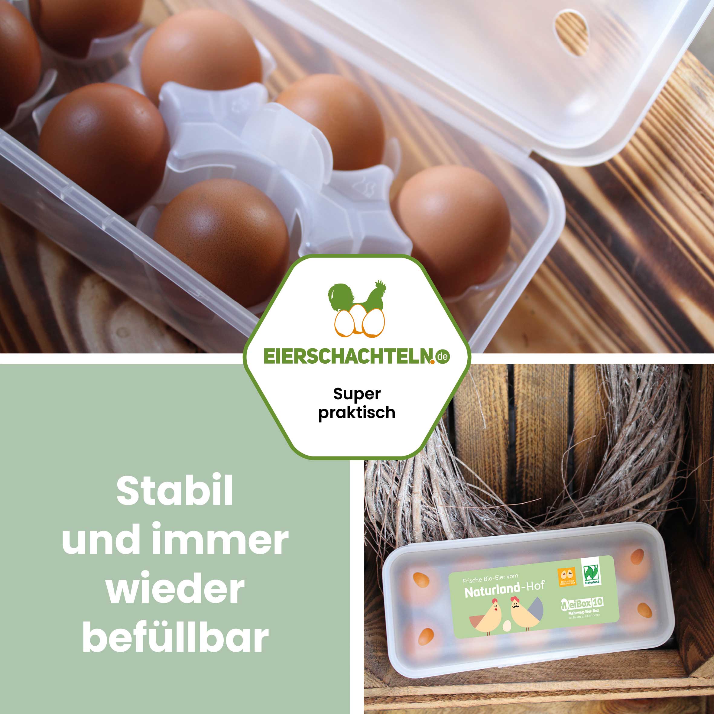 Meibox 10 Mehrweg-Eierschachtel vom Naturland-Hof "Stabil und immer wieder befüllbar"
