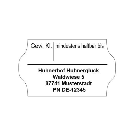 Haltbarkeits-Etiketten mit deinem Firmennamen 32 x 19 mm, mit gewölbtem Rand