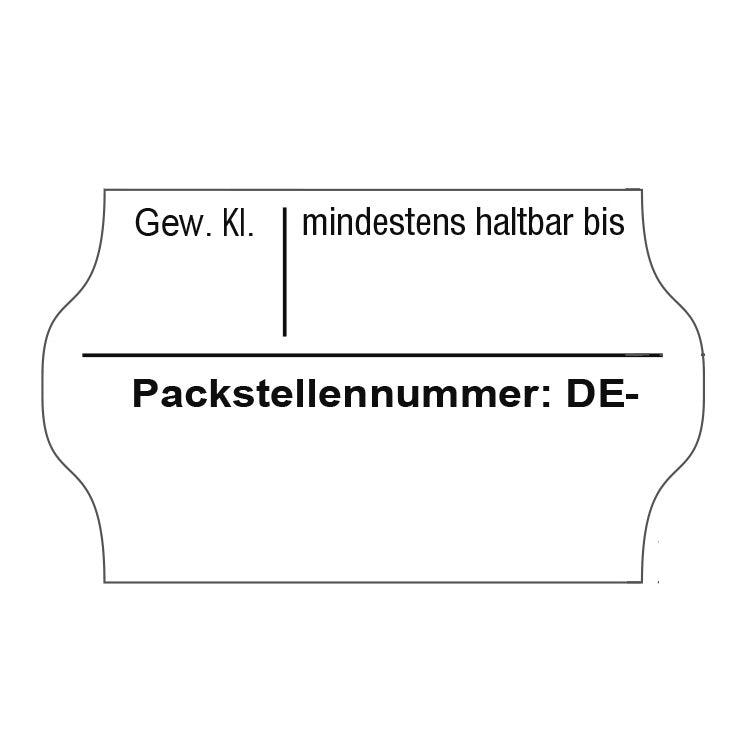 Etiketten 32 x 19 mm für Eier-Auszeichnung mit Trennstrichen "Packstellennummer: DE-"