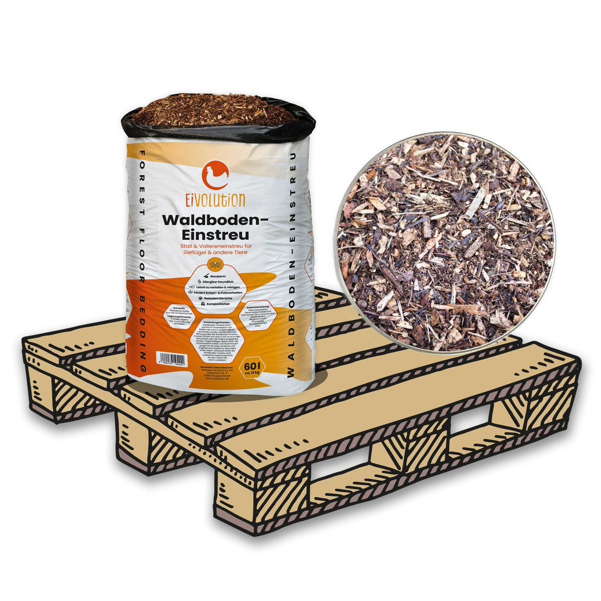 Waldboden-Einstreu - naturnahe Einstreu für Stall & Voliere, Palette