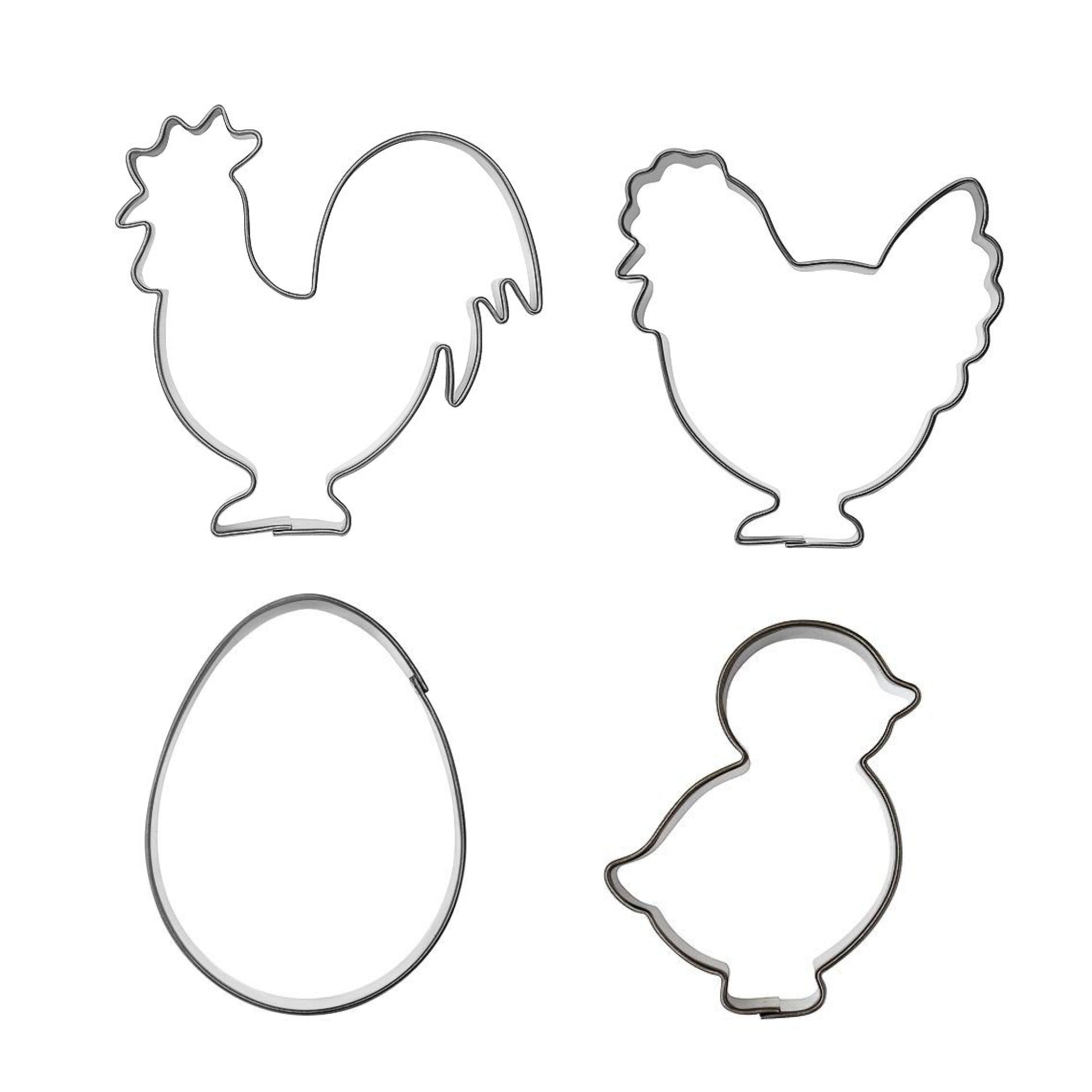 Set Keksausstecher mit Huhn, Hahn, Küken, Ei