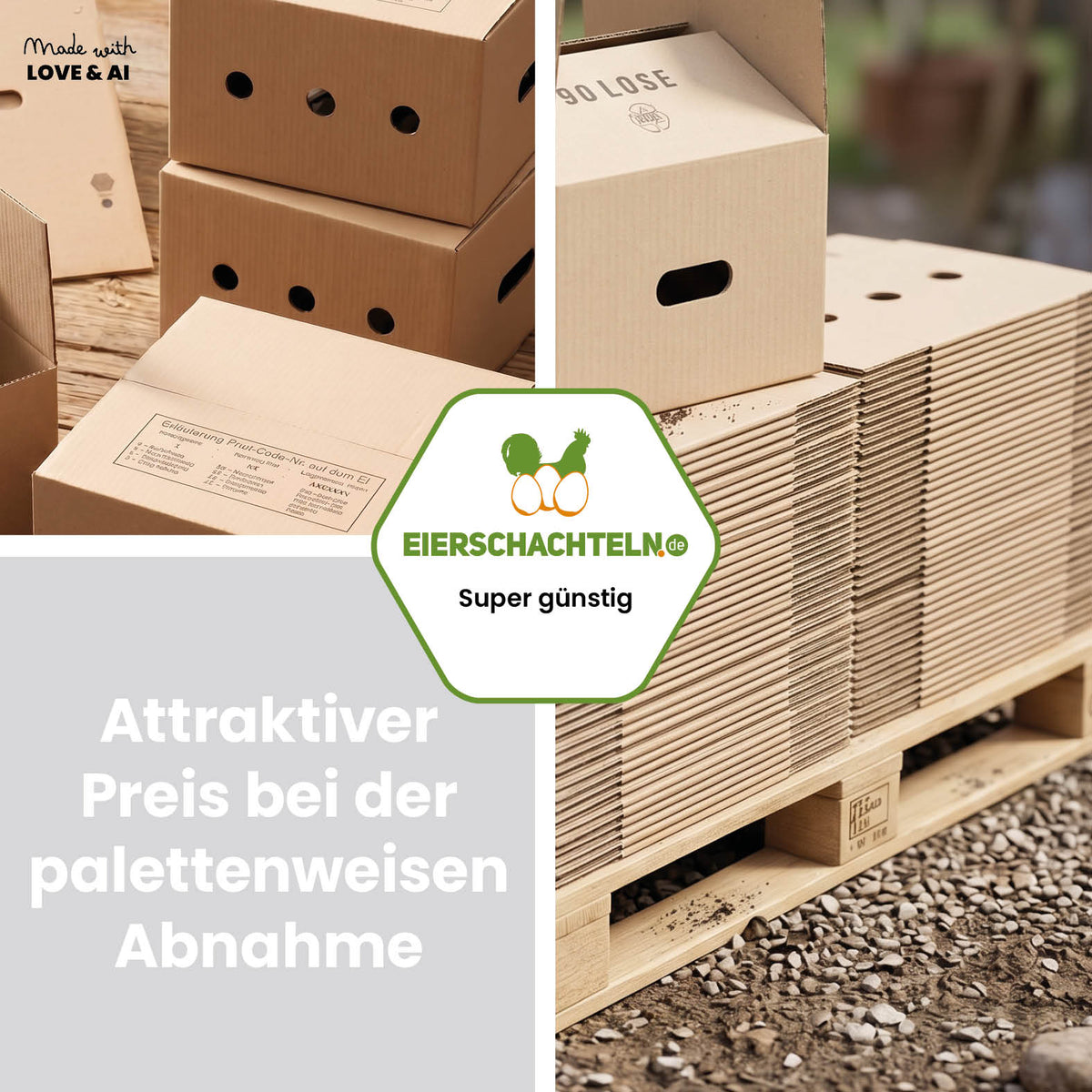 90er Eierkartons für lose Eier - für Höckerlagen 1.000 Stück (Palette)