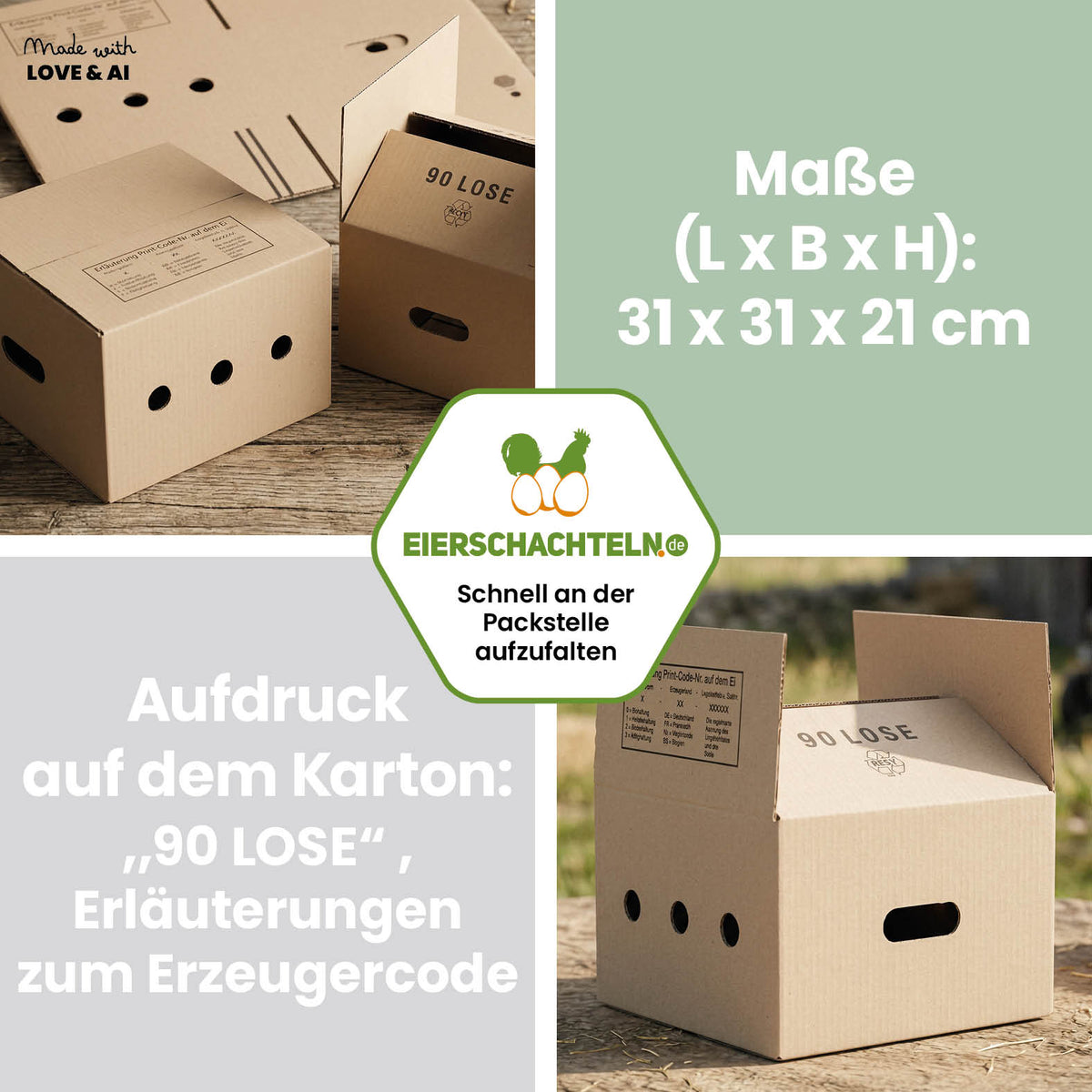 90er Eierkartons für lose Eier - für Höckerlagen 1.000 Stück (Palette)