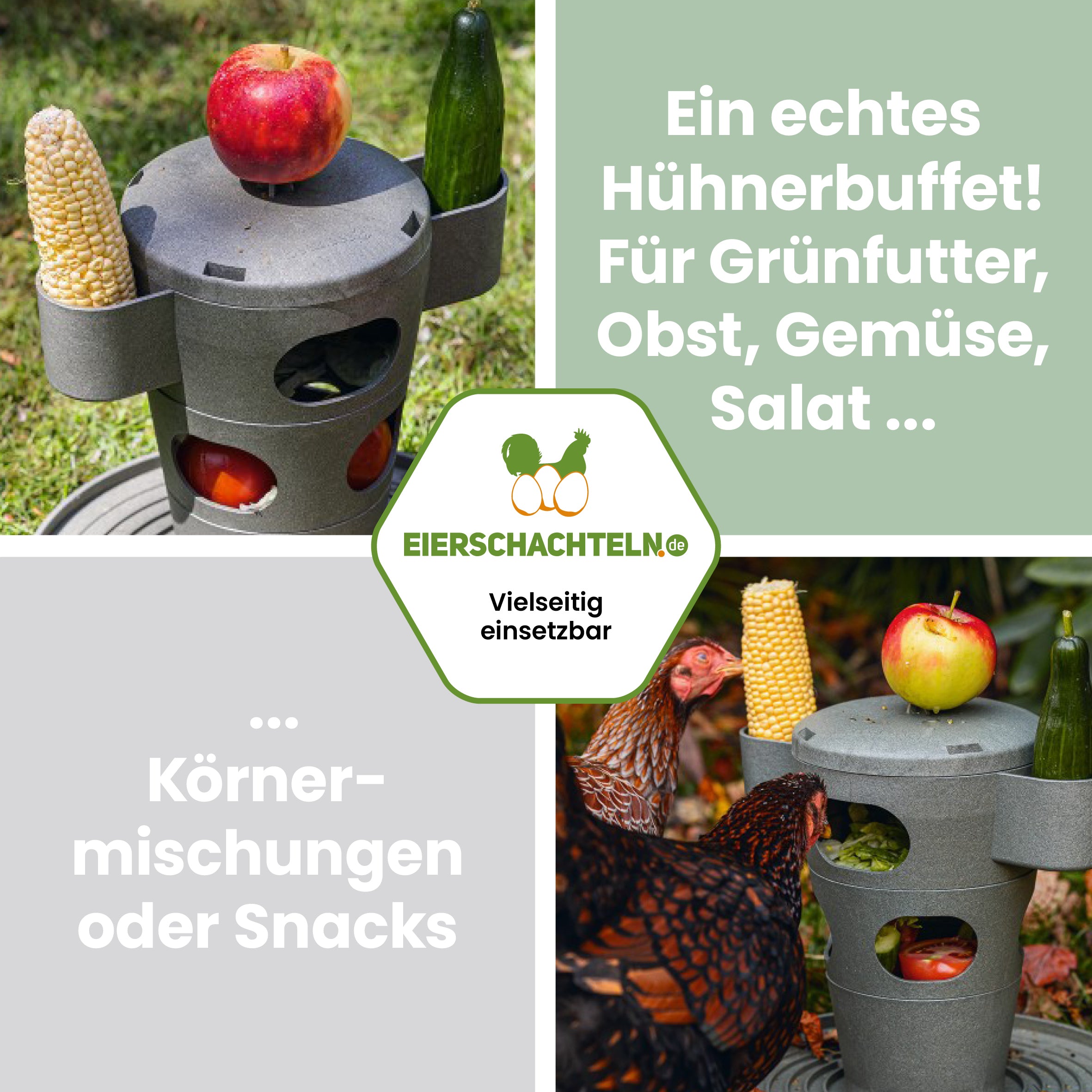 Snackturm Beeztees eco friendly "Ein echtes Hühnerbuffet! Für Grünfutter, Obst Gemüse, Salat, Körnermischungen oder Snacks"