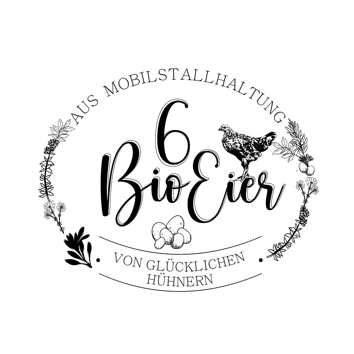 Eierschachtel-Stempel 6 Bio-Eier aus Mobilstallhaltung, oval