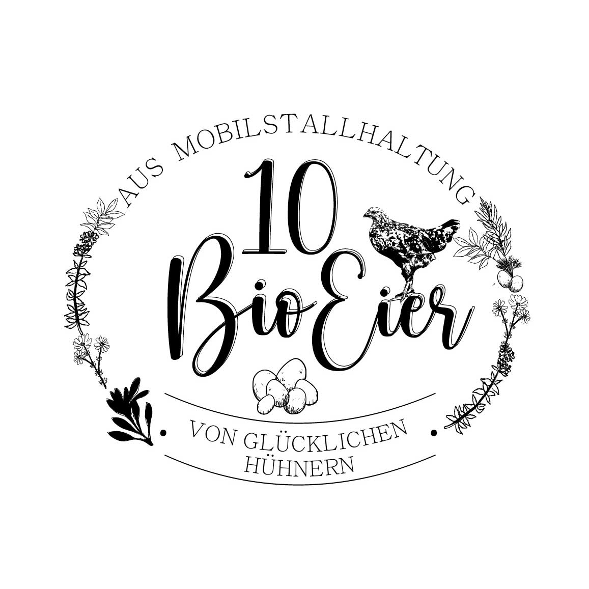 Eierschachtel-Stempel 10 Bio-Eier aus Mobilstallhaltung, oval