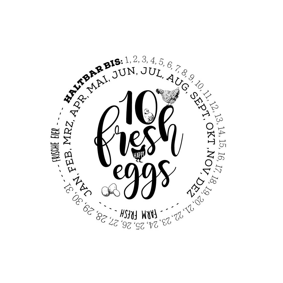Eierschachtel-Stempel "Haltbar bis" 10 fresh eggs
