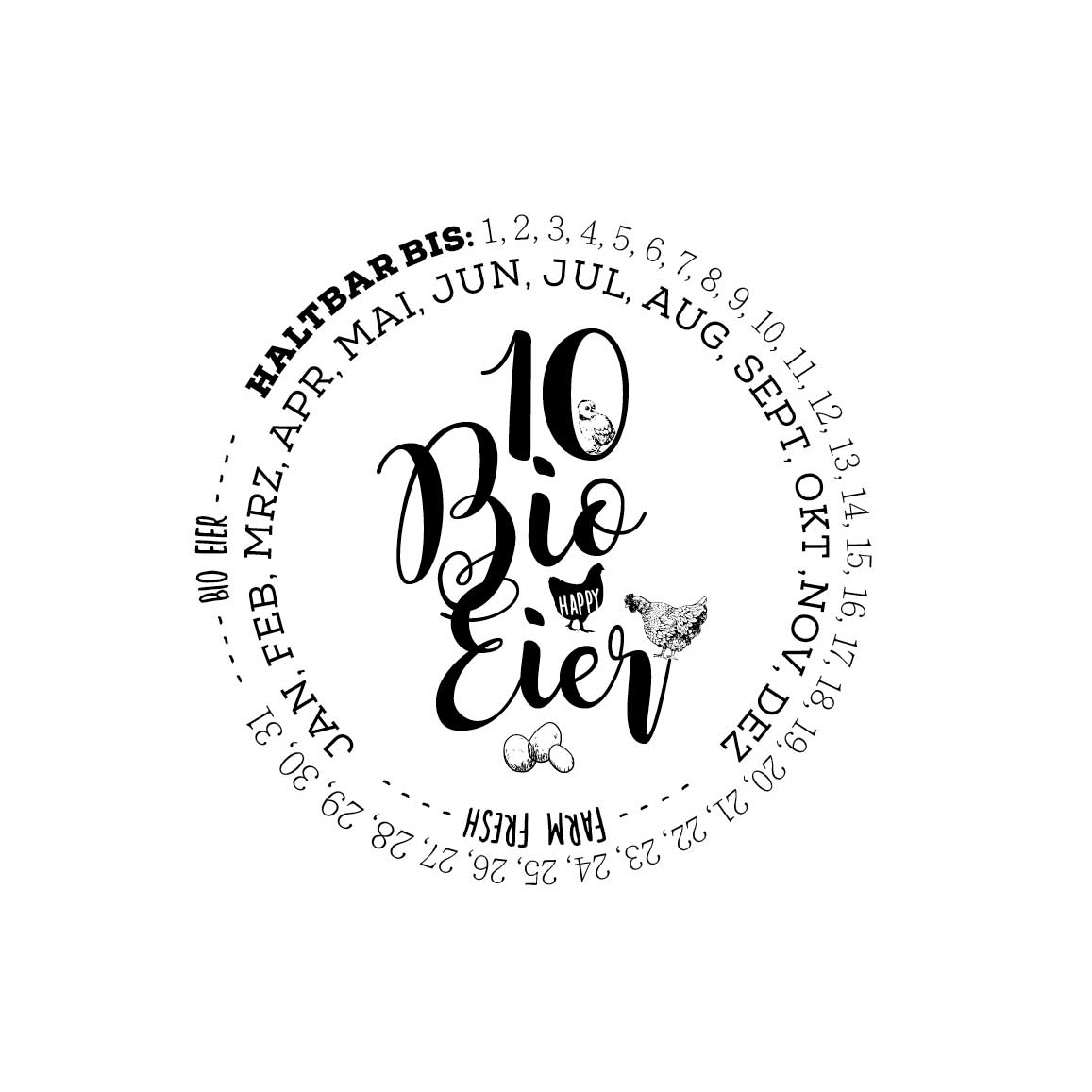 Eierschachtel-Stempel "Haltbar bis" 10 Bio-Eier