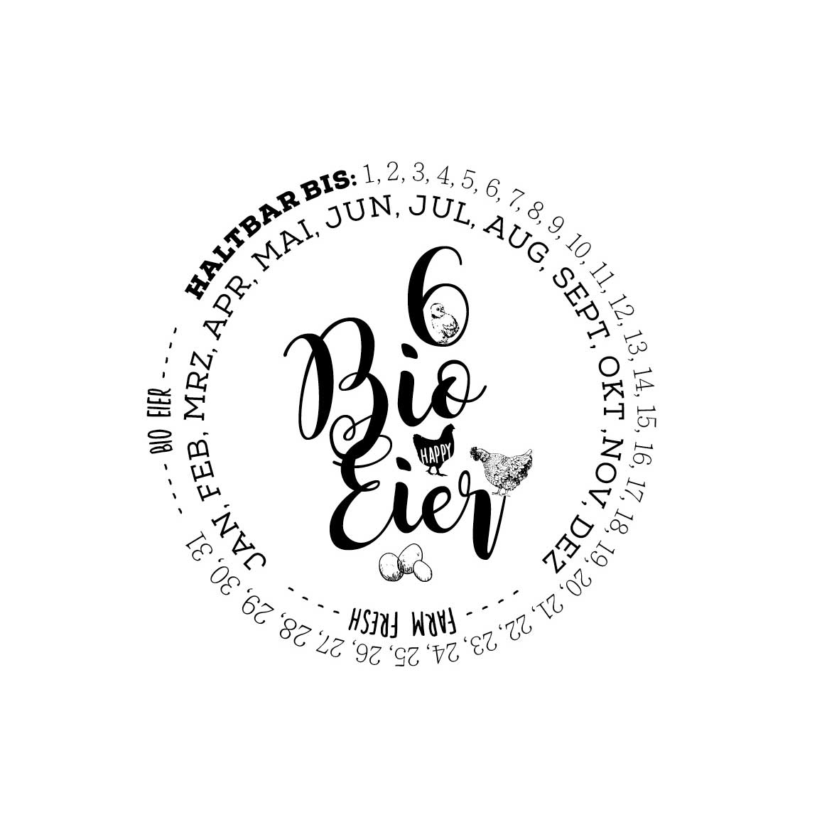 Eierschachtel-Stempel "Haltbar bis" 6 Bio-Eier