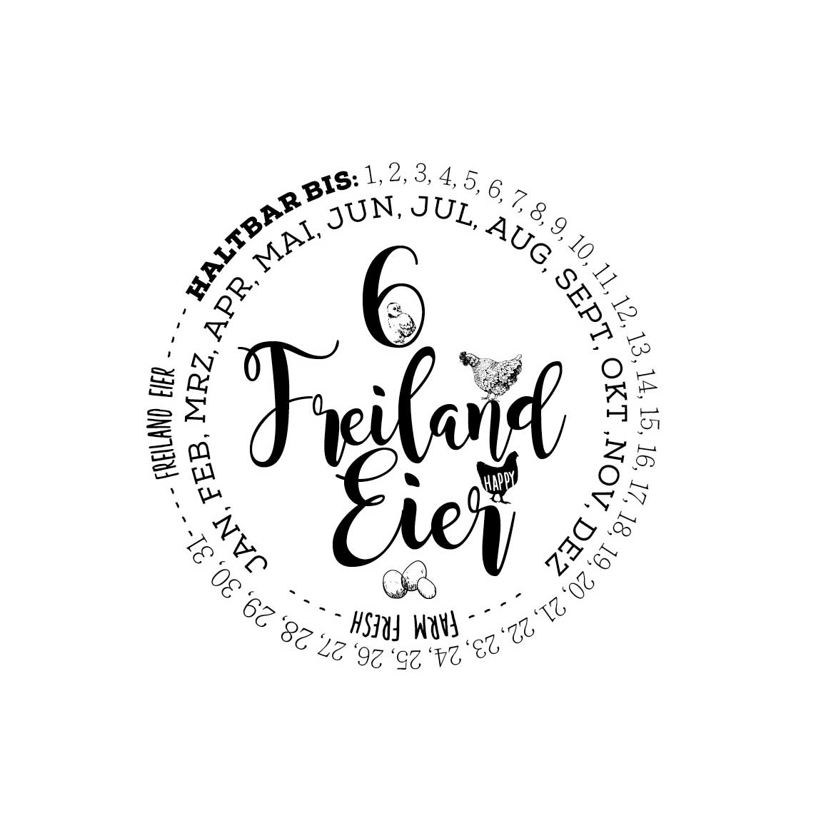 Eierschachtel-Stempel "Haltbar bis" 6 Freiland-Eier