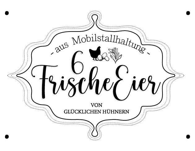 Eierschachtel-Stempel "von glücklichen Hühnern" 6 Frische Eier aus Mobilstallhaltung