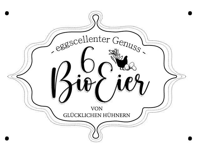 Eierschachtel-Stempel "von glücklichen Hühnern" 6 Bio-Eier