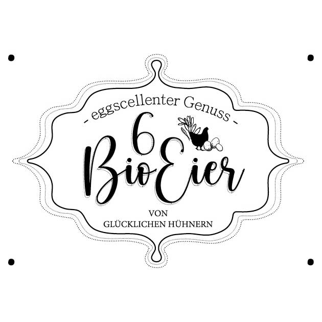 Eierschachtel-Stempel "von glücklichen Hühnern" 6 Bio-Eier