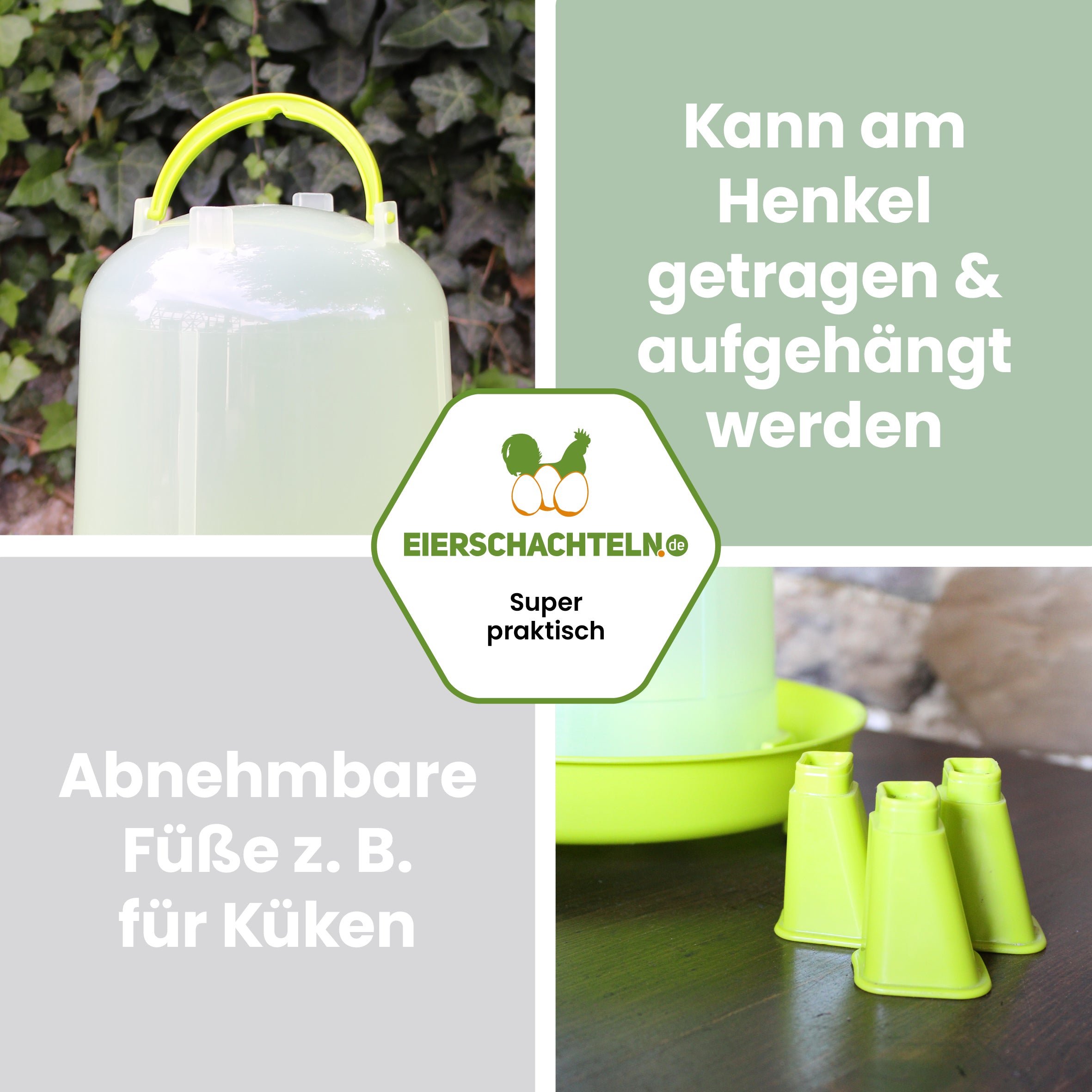 Kleine Geflügeltränke 1,5 l oder 3 l "Kann am Henkel getragen & aufgehängt werden, abnehmbare Füße z.B. für Küken"