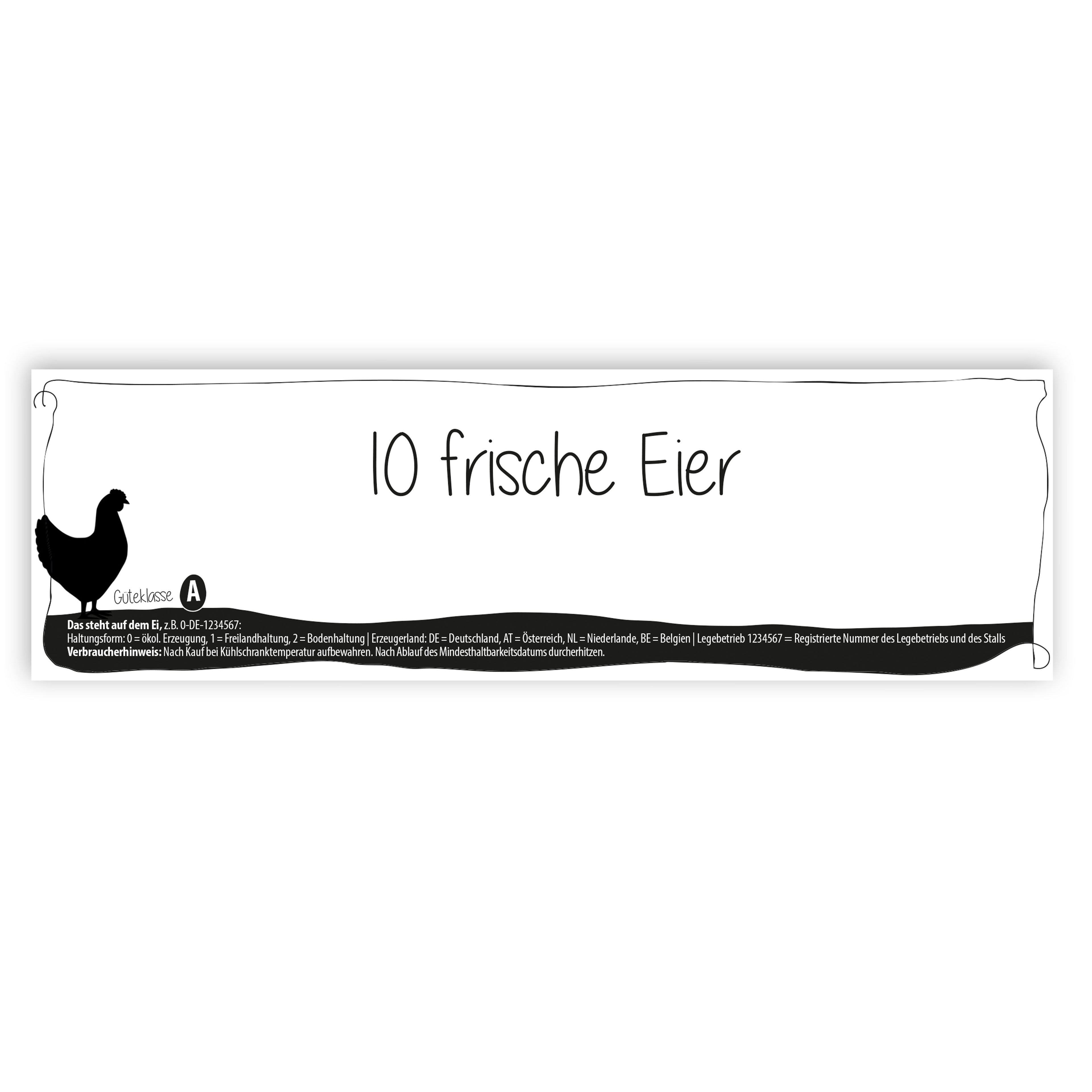 500 Stück Thermoetiketten für 10er Eierschachteln mit individuellem Eindruck – 4 Designvarianten