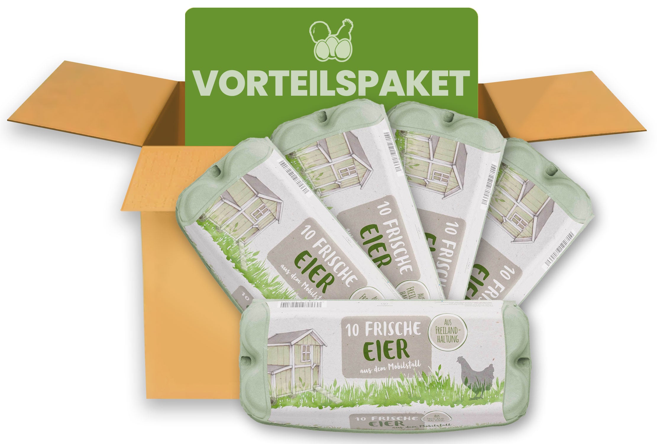 390 Stück 10er ComPac Eierschachteln mit Mobilstall-Freiland-Etikett – Vorteilspaket