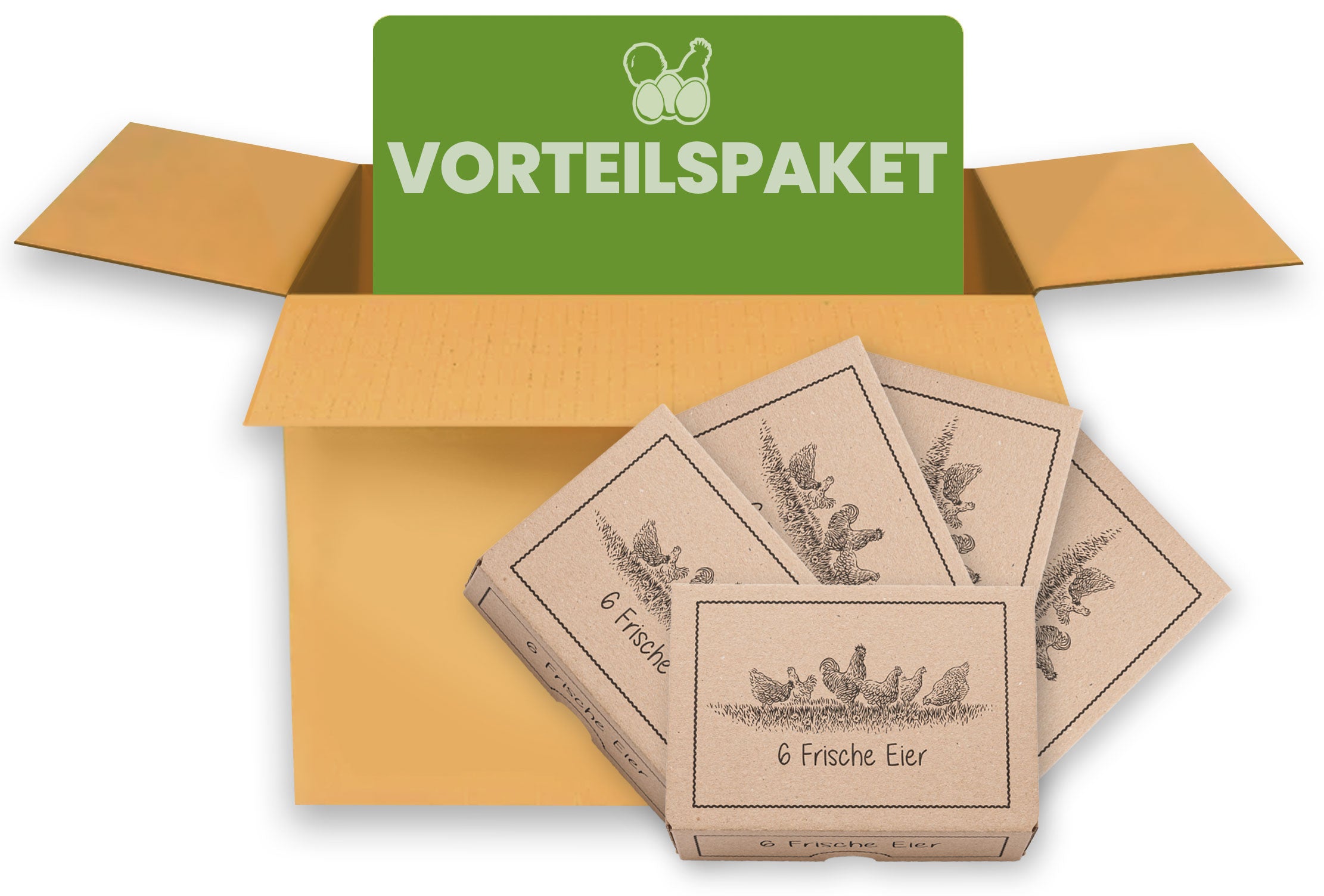 EckPack 6er Eierschachtel, Vorteilspaket mit Direktdruck „Frische Eier“