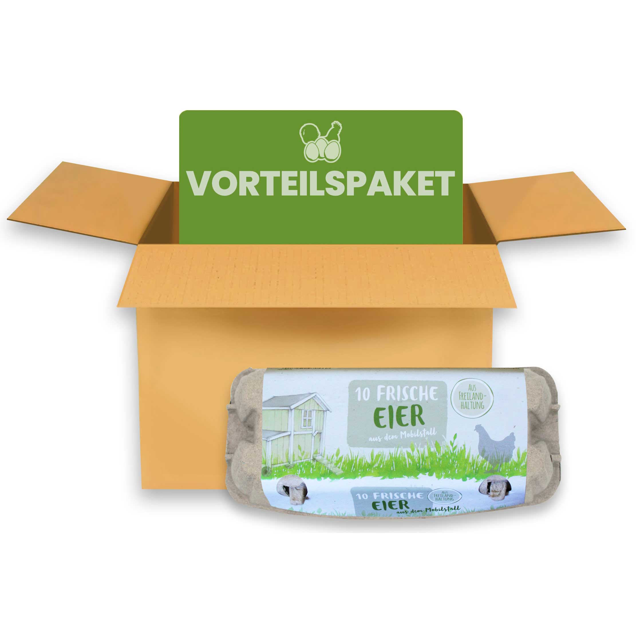 10er EuroPack mit Etikett "Frische Eier aus dem Mobilstall Freilandhaltung" mit Innendruck im Vorteilspaket