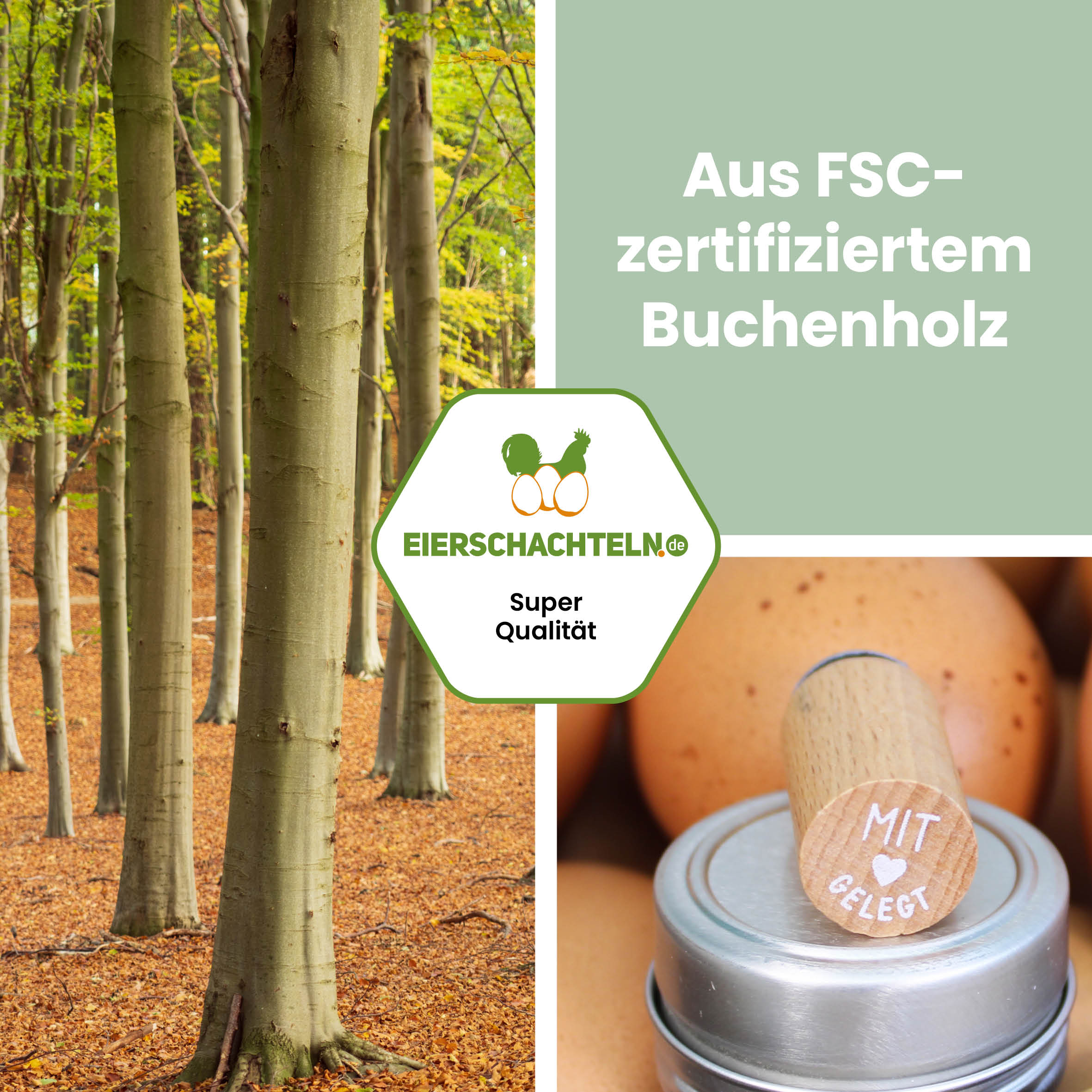 Mini-Woodie-Stempel „Mit Liebe gelegt“ "Aus FSC-zertifiziertem Buchenholz"
