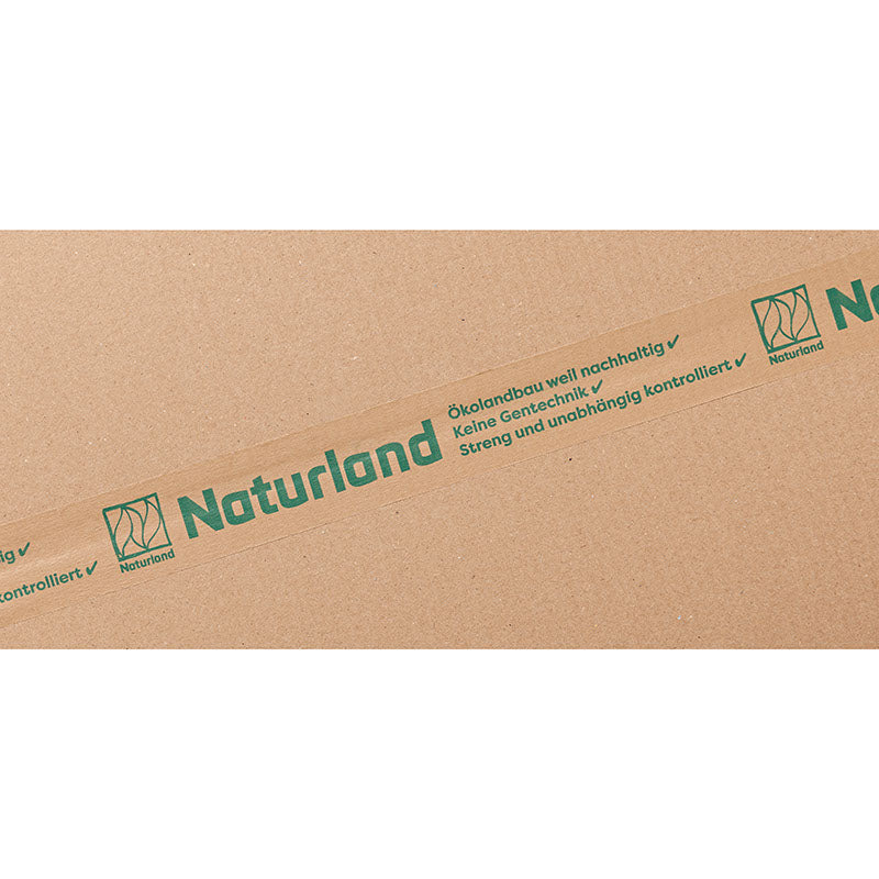 Papier-Selbstklebeband – mit Naturland Logo und Aufschrift, aufgeklebt