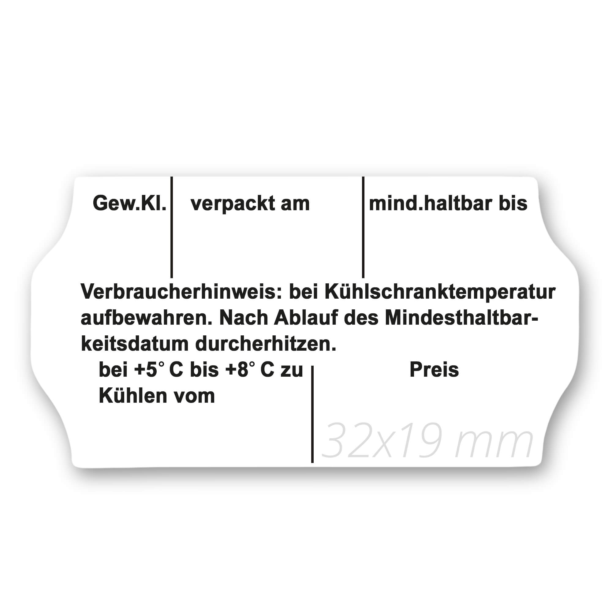 Preisauszeichner mit Gewichtsklassen, 2-zeilig mit 12 + 11 Stellen für gewölbte Etiketten, Etikett 32 x 19 mm
