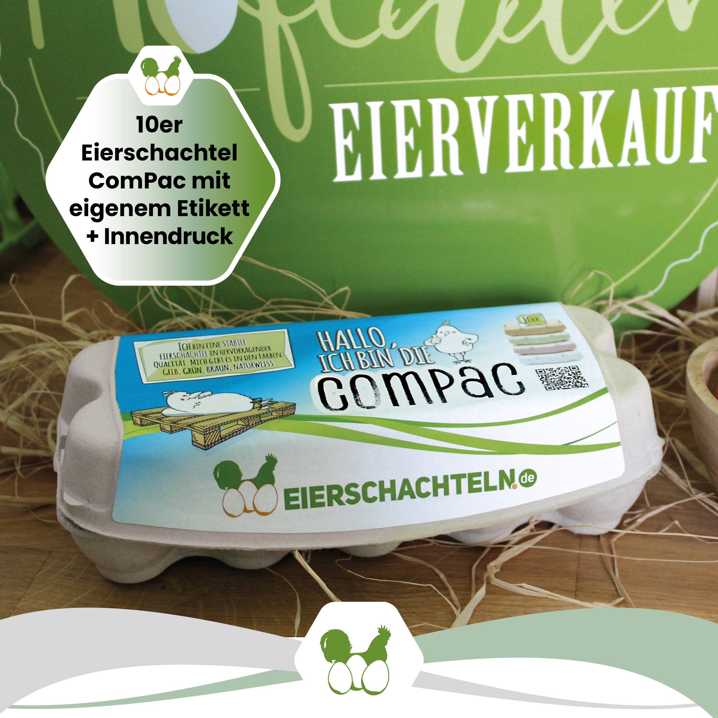 ComPac 10er Eierschachteln Etikettengestaltung + Innendruck "10er Eierschachtel ComPac mit eigenem Etikett + Innendruck"