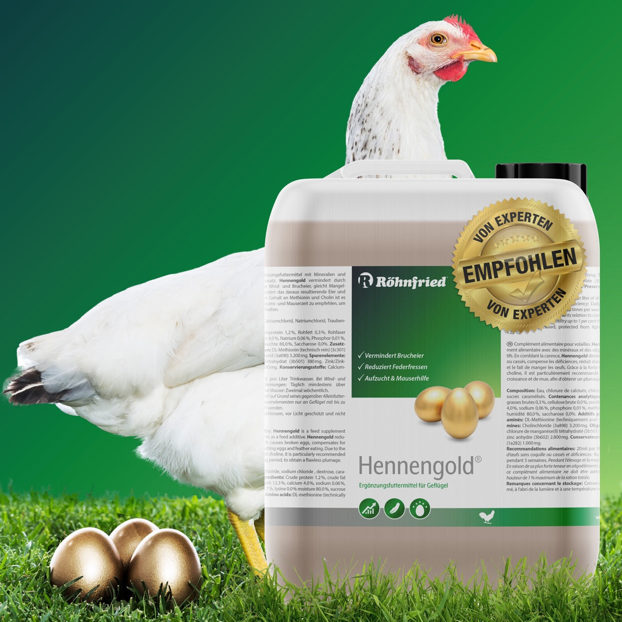 Hennengold Tränkenzusatz mit Huhn und Eiern