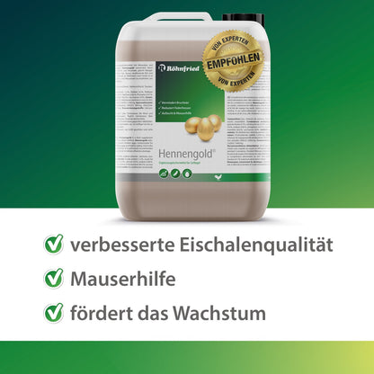 Hennengold Tränkenzusatz "verbesserte Eierschalenqualität, Mauserhilfe, fördert das Wachstum" 