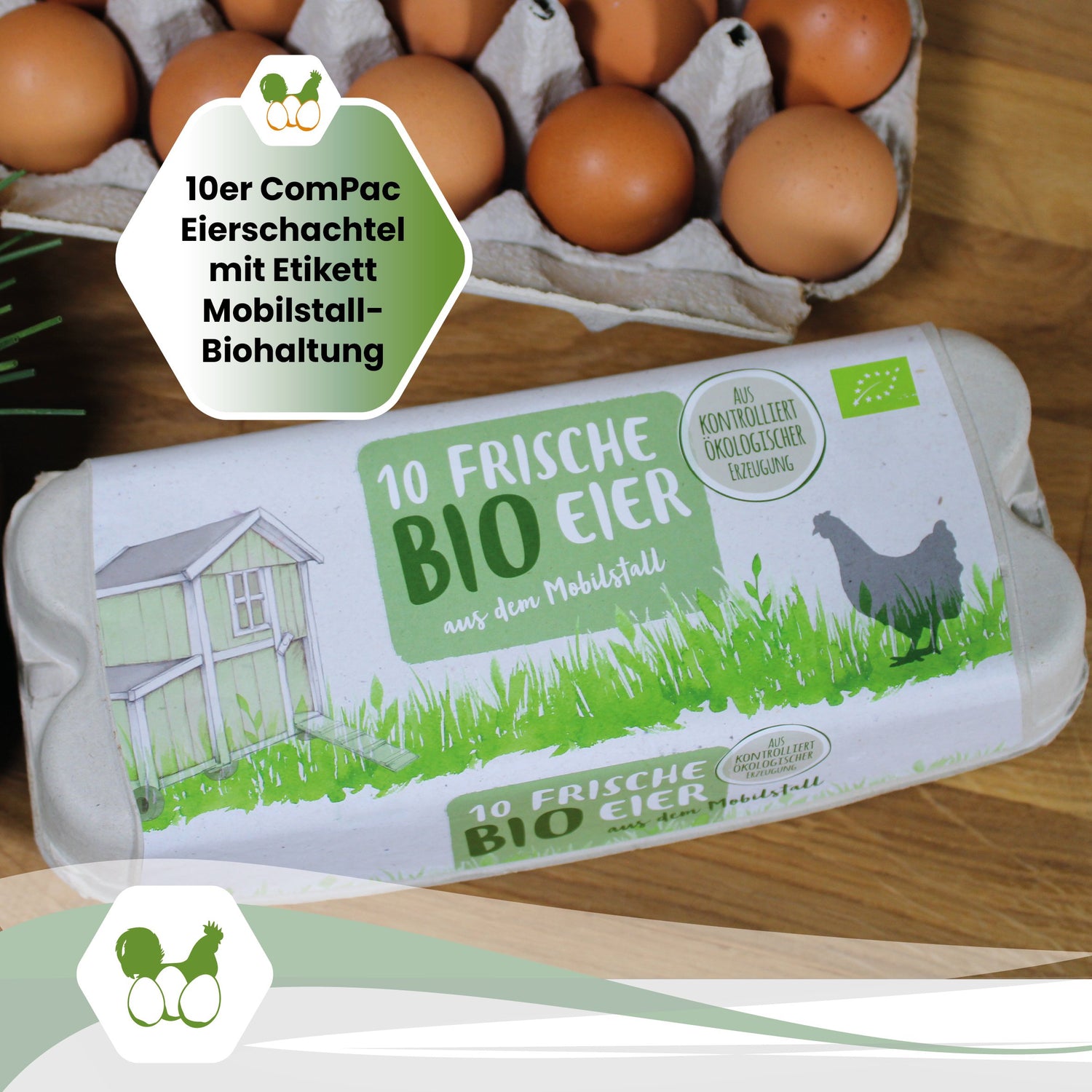 "10er ComPac Eierschachtel mit Etikett Mobilstall Biohaltung"
