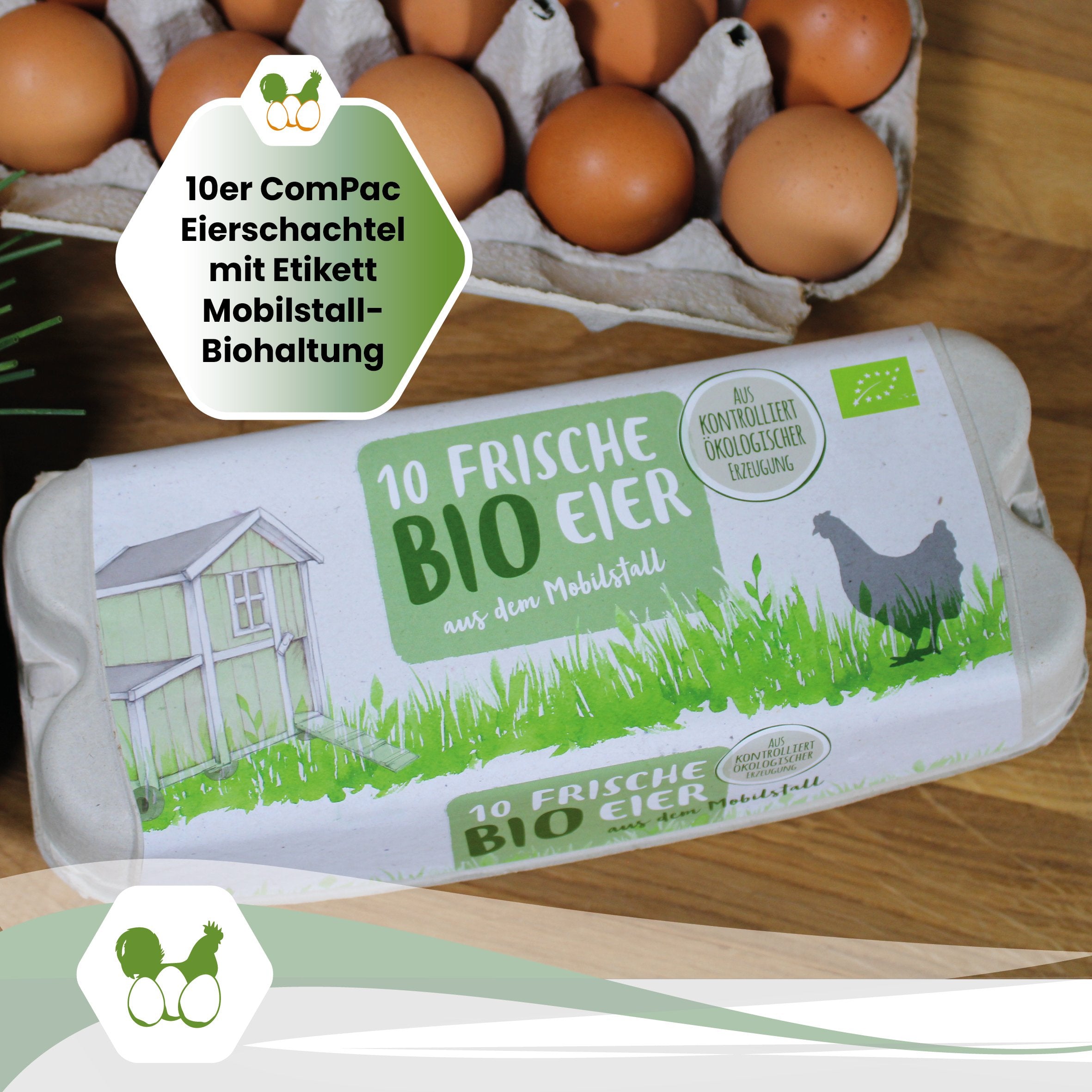 "10er ComPac Eierschachtel mit Etikett Mobilstall Biohaltung"