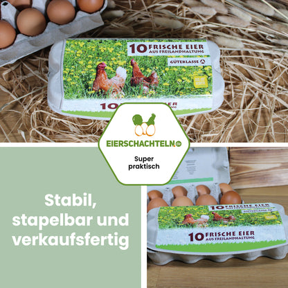 3640 Stück (Palette) 10er ComPac Eierschachteln mit Freiland-Etikett – verkaufsfertig &amp; stabil