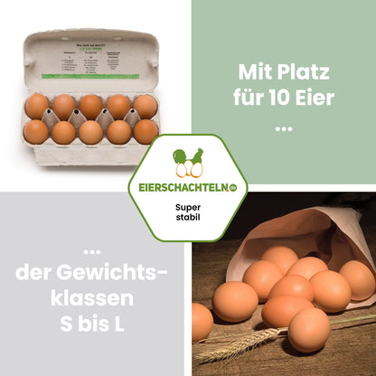 10er ComPac Eierschachteln mit Freiland-Etikett "Mit Platz für 10 Eier der Gewichtsklassen S bis L" 