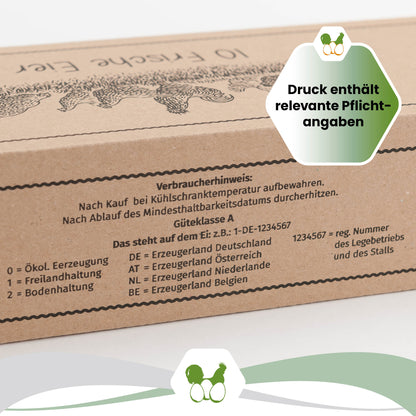 EckPack 10er Eierschachtel, mit Direktdruck "Druck enthält relevante Pflichtangaben"
