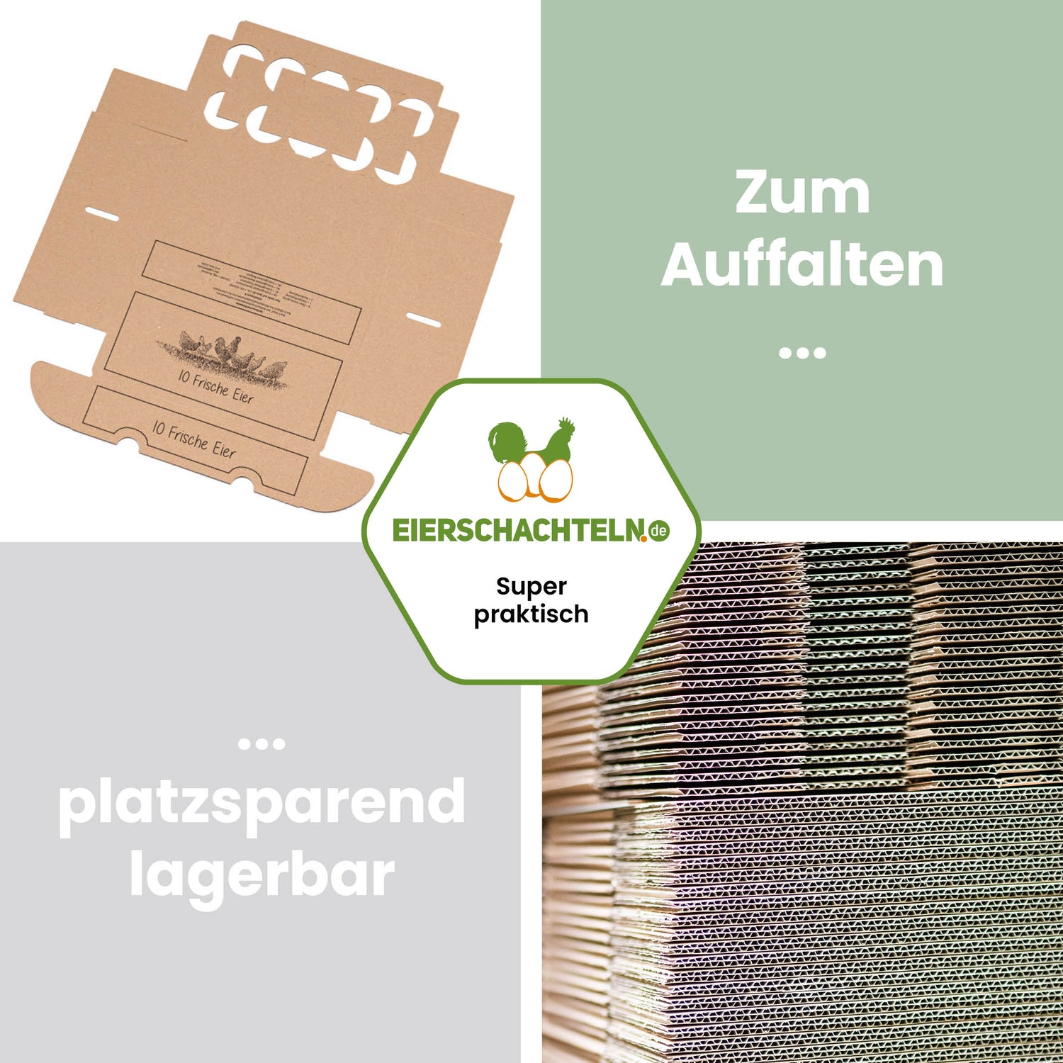 EckPack 10er Eierschachtel, mit Direktdruck "Zum Auffalten platzsparend lagerbar"