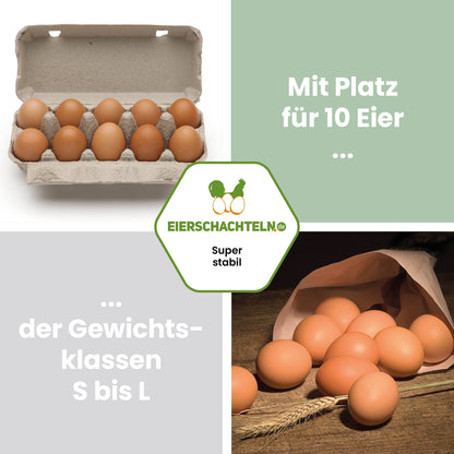 EcoPack 10er ohne Etikett in fünf Farben, grau "Mit Platz für 10 Eier der Gewichtsklassen S bis L"