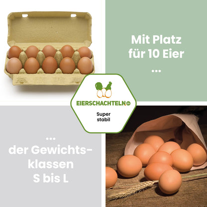 EcoPack 10er ohne Etikett in fünf Farben, gelb "Mit Platz für 10 Eier der Gewichtsklassen S bis L"