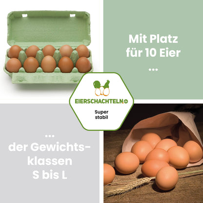 EcoPack 10er ohne Etikett in fünf Farben, grün "Mit Platz für 10 Eier der Gewichtsklassen S bis L"
