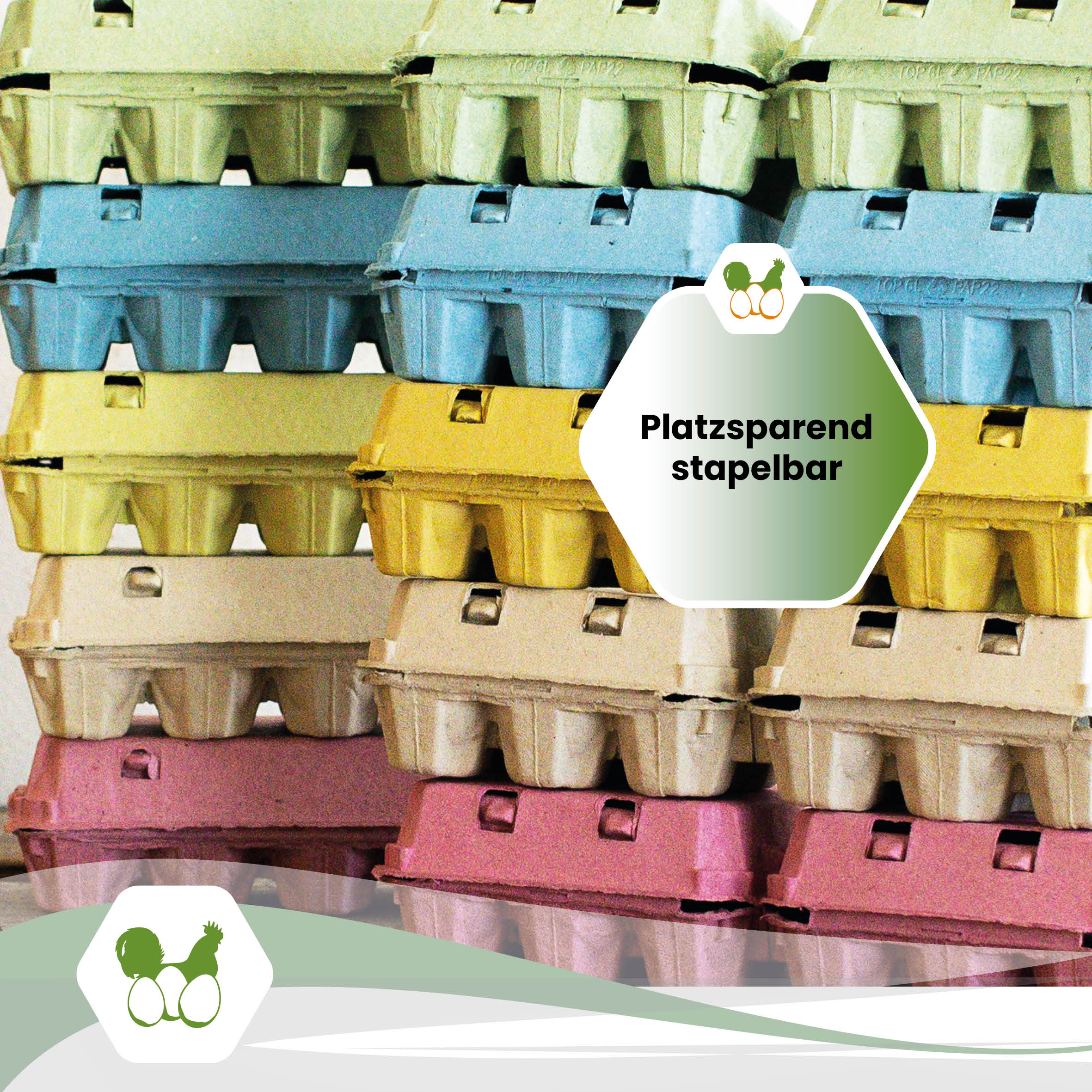 EcoPack 10er ohne Etikett in fünf Farben,  "Platzsparend stapelbar"