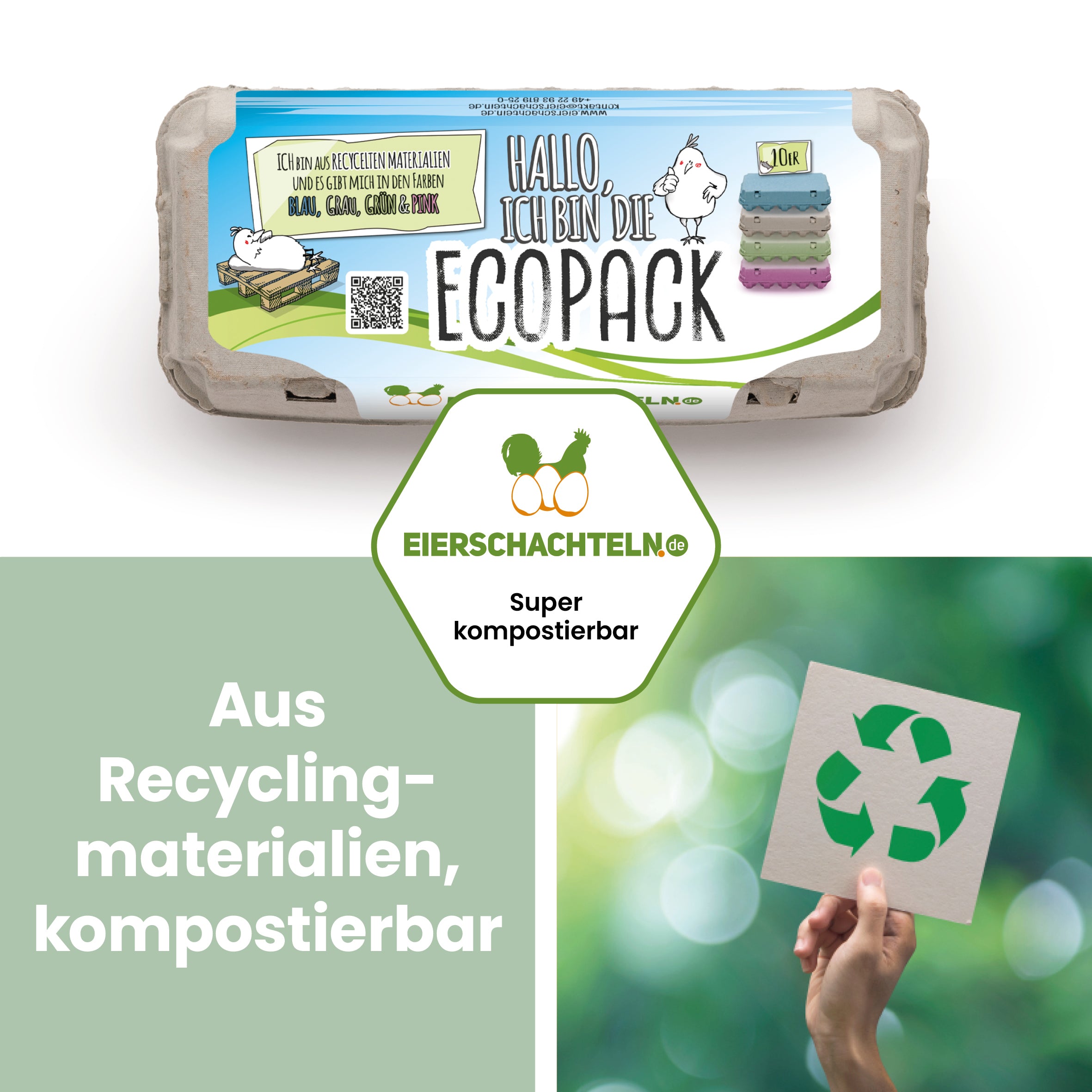 EcoPack 10er mit eigenem Etikett, grau "Aus Recyclingmaterialien, kompostierbar" 