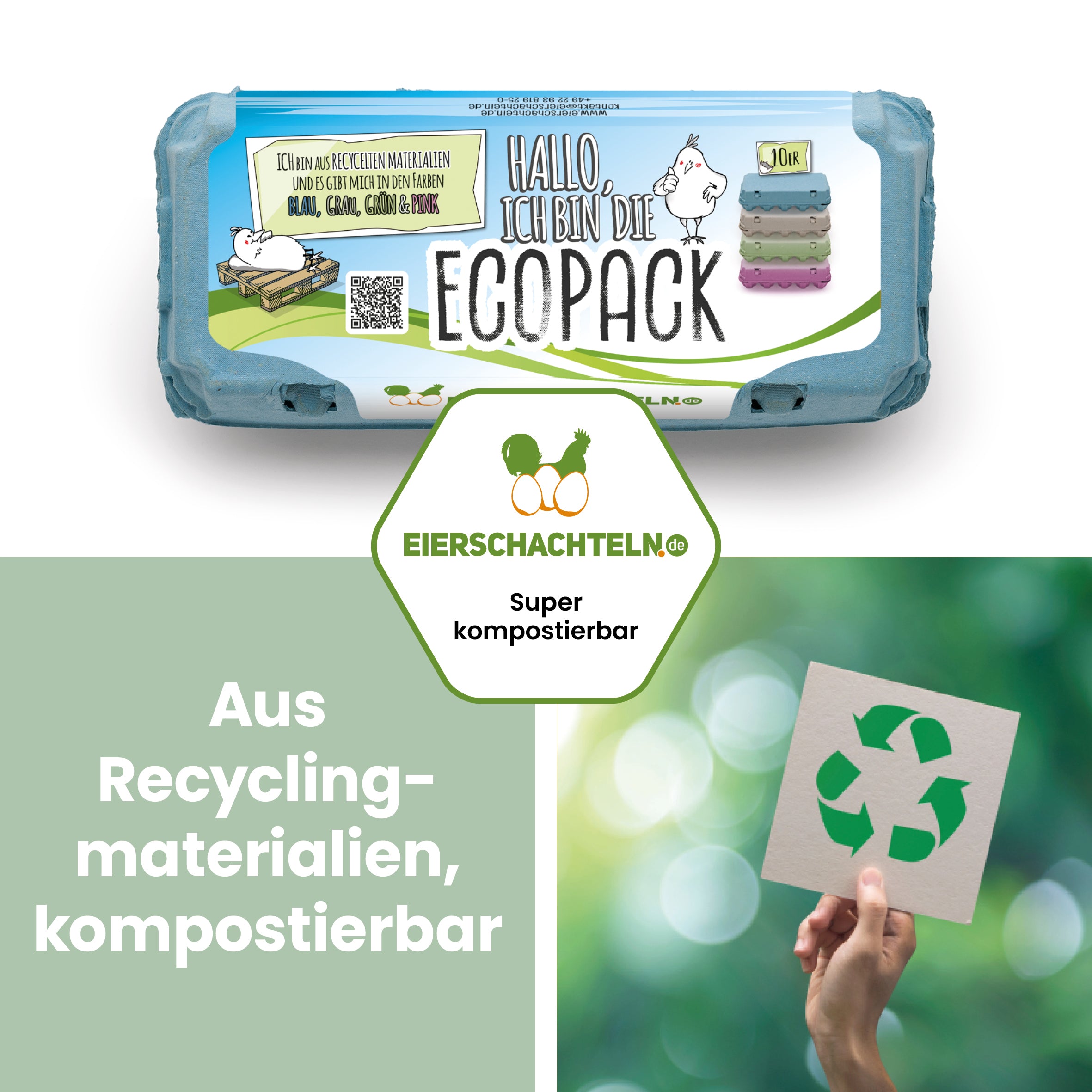 EcoPack 10er mit eigenem Etikett, blau "Aus Recyclingmaterialien, kompostierbar"