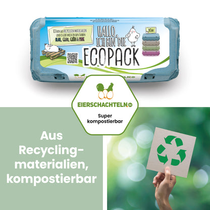 EcoPack 10er mit eigenem Etikett, blau "Aus Recyclingmaterialien, kompostierbar"