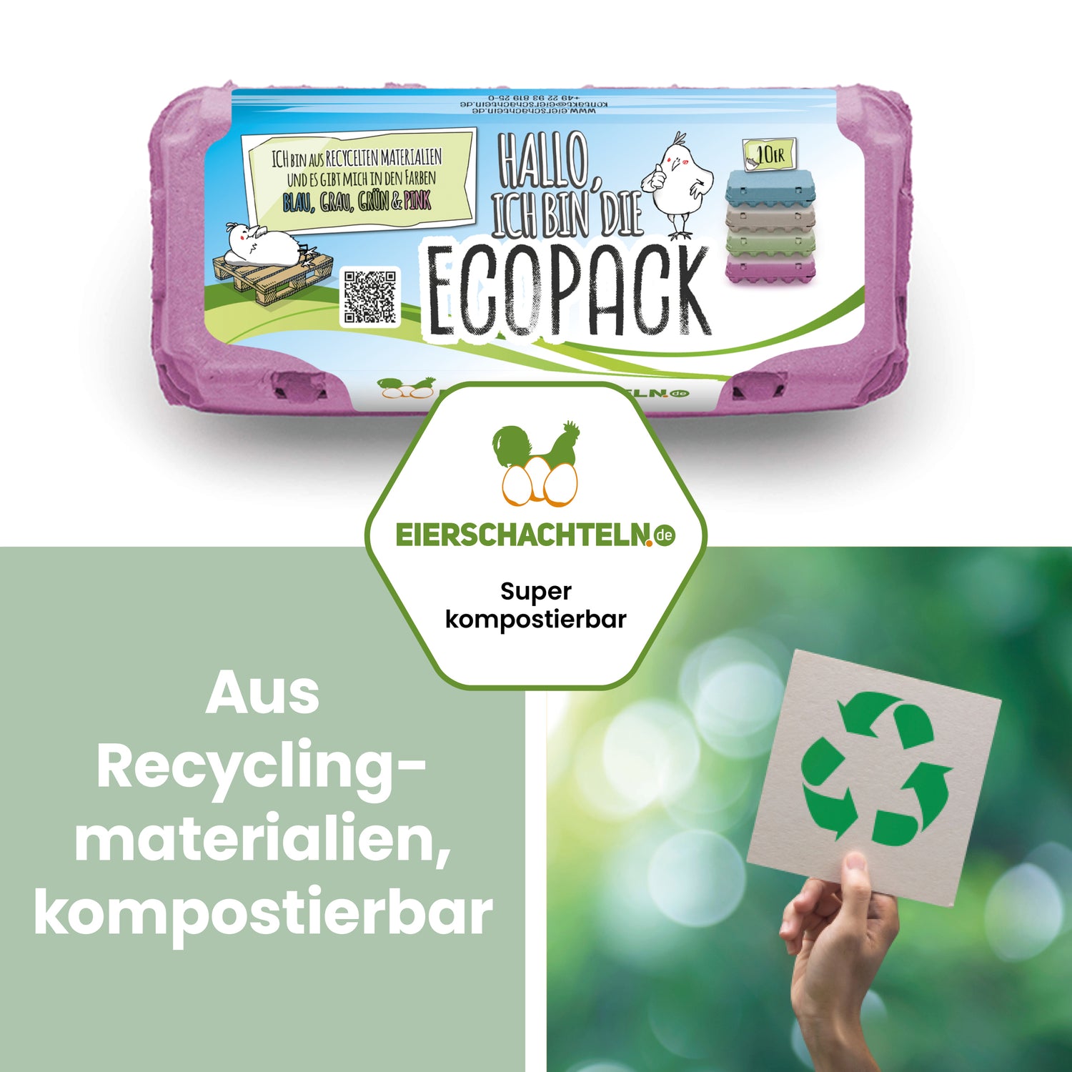 EcoPack 10er mit eigenem Etikett, pink "Aus Recyclingmaterialien, kompostierbar"