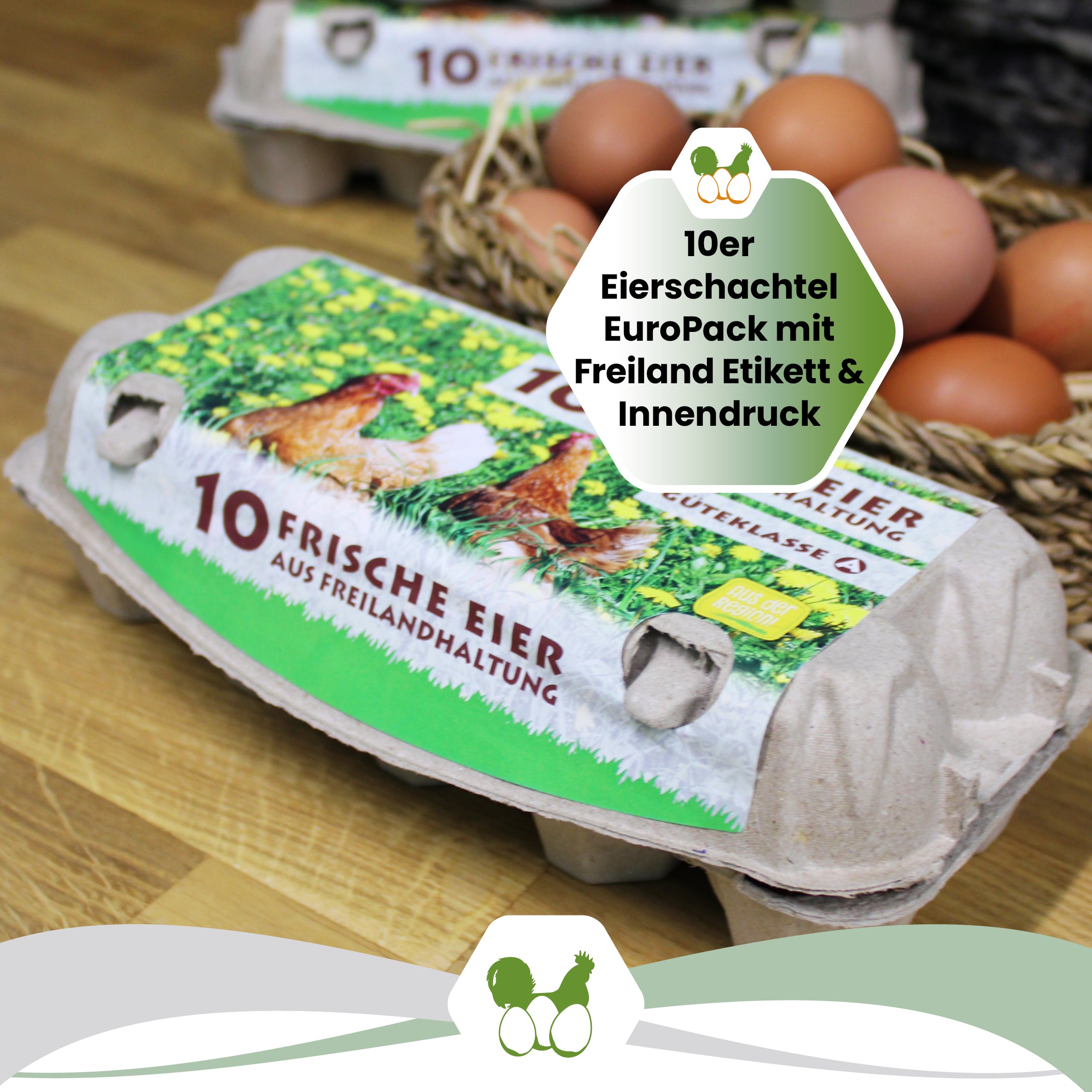 10er EuroPack mit Freiland-Etikett + Innendruck "10er Eierschachtel EuroPack mit Freiland Etikett &amp; Innendruck"