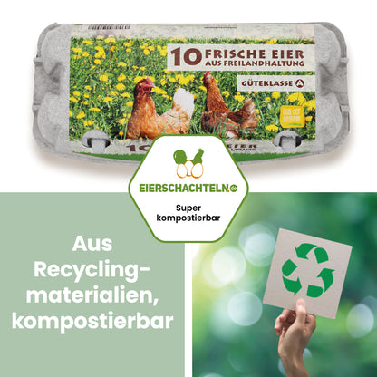 10er EuroPack mit Freiland-Etikett + Innendruck "Aus Recyclingmaterialien, kompostierbar"